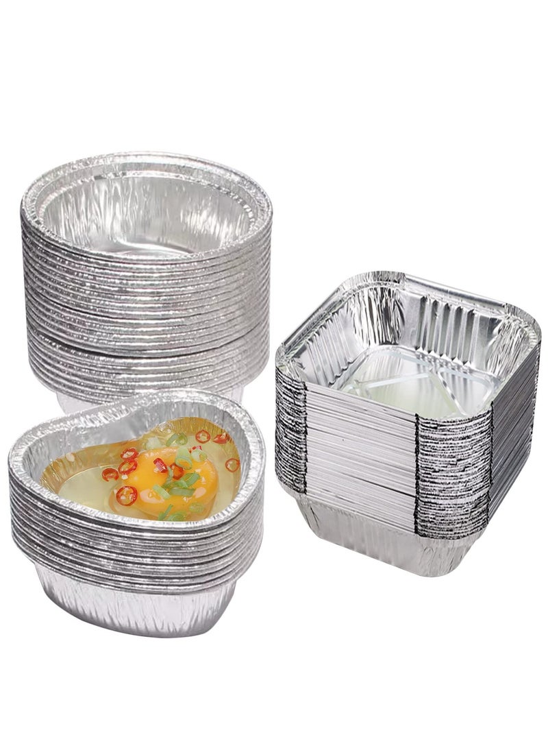 Foil Trays, Foil Containers, Mini Disposable Tins Trays Without Lids for Cakes, Bread and Muffins in Aluminium Foil Trays, Heart Shape, Square, Round, Portable Food Containers (60 Pack) - Image 1
